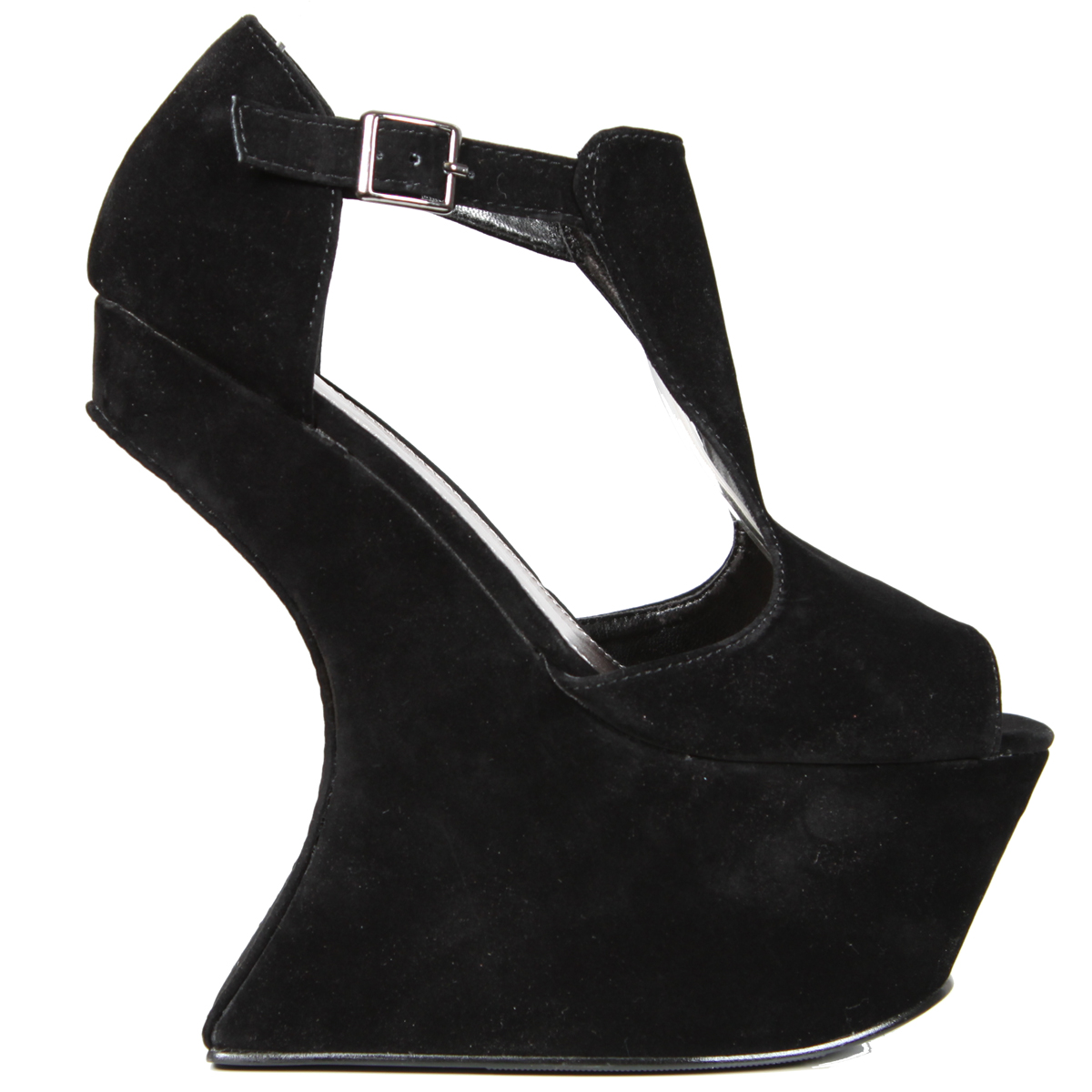 Black T-bar Sculpted Peeptoe Curve Wedge Preview